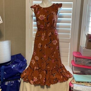 Universal Thread Floral Midi Dress in Rust and Pink